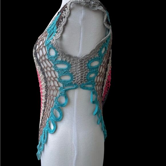Miracle City Sz S/M Crochet Knit Tank Top Multicolor Boho 60s 90s Y2K Revival - Picture 2 of 7